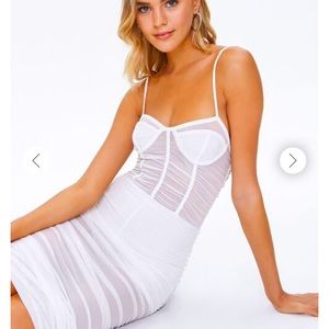 White ruched mesh dress
